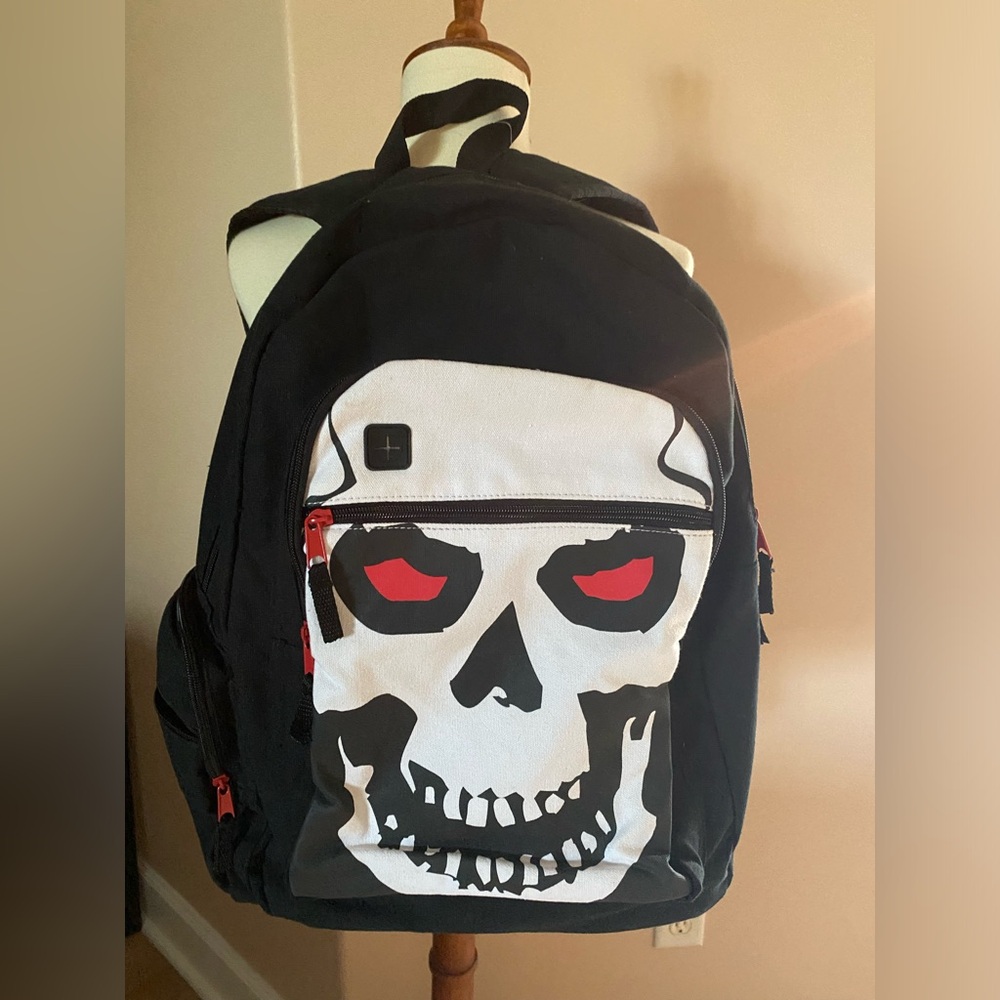 BODYRAGE Skull Backpack Black Canvas Unisex  Travel School New